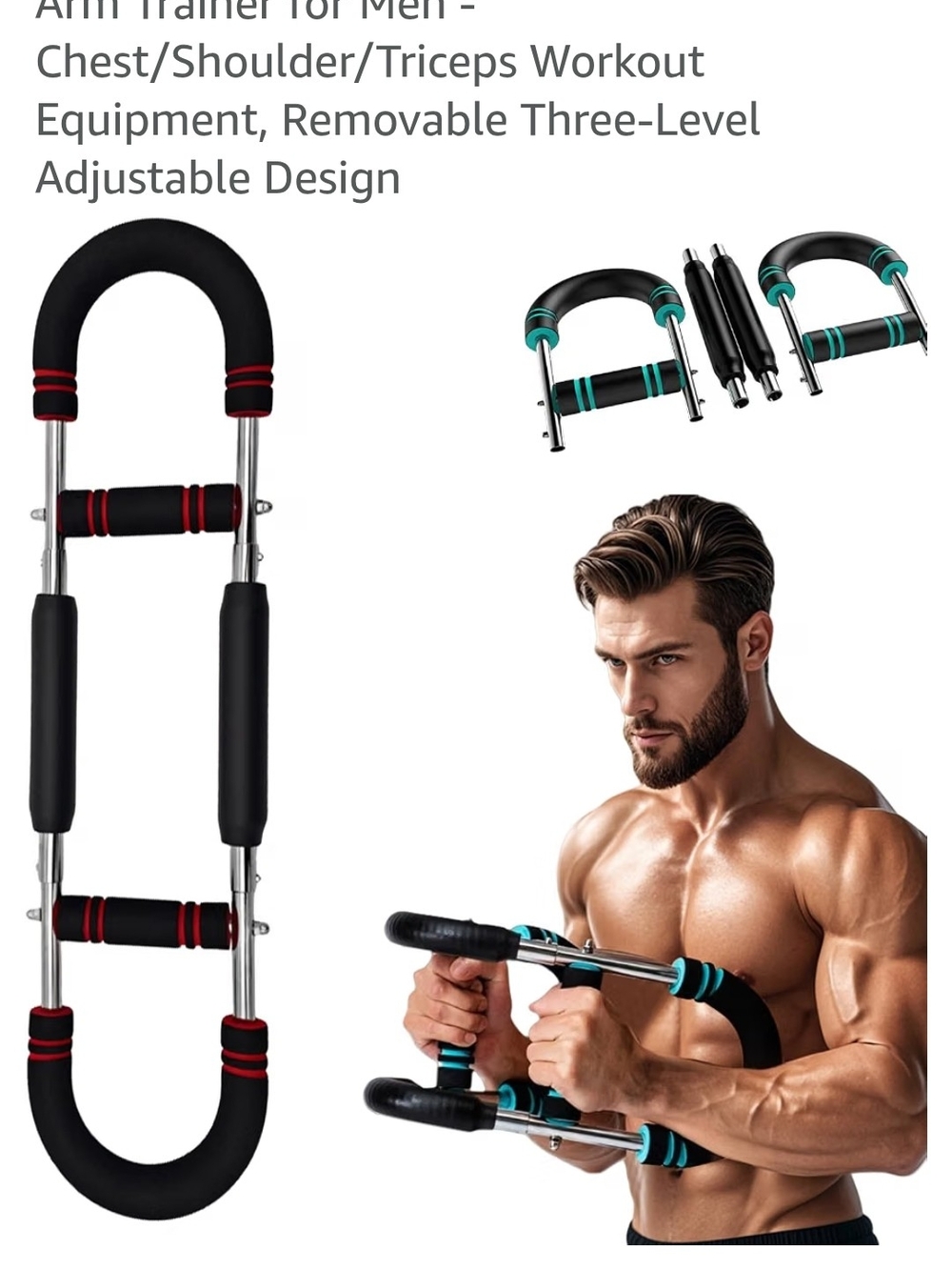 Adjustable Men’s Chest & Triceps Arm Trainer - Black with Teal Accents